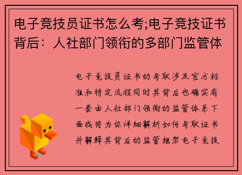 电子竞技员证书怎么考;电子竞技证书背后：人社部门领衔的多部门监管体系